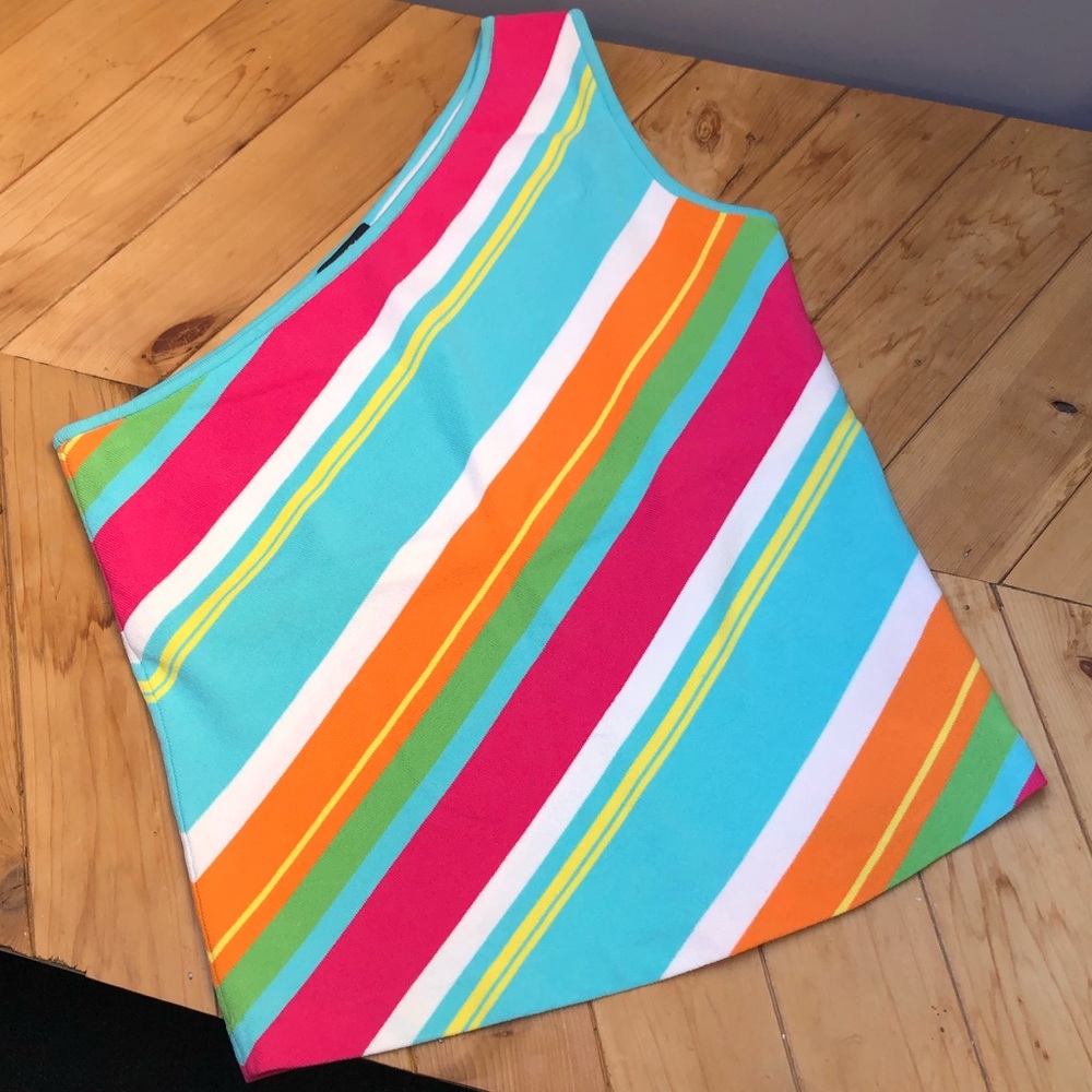Etcetera Colorful Striped One Shoulder Top w/ Built In Bra